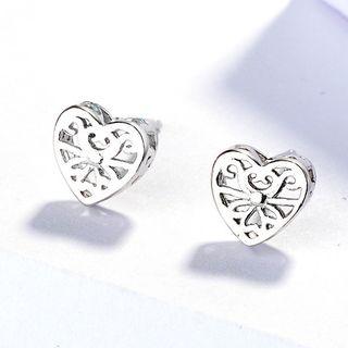 925 Sterling Silver Perforated Heart Earring As Shown In Figure - One Size