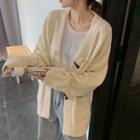 Long-sleeve Plain Toggle Cable Knit Cardigan