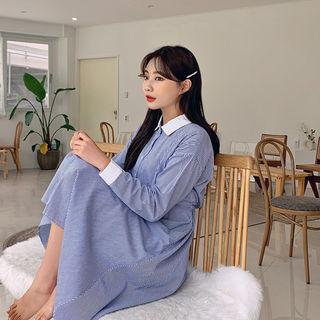 Gathered Striped Midi Shirtdress