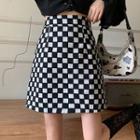 High Waist Checkerboard Mini A-line Skirt