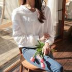 V-neck Lace-trim Layered Sweatshirt