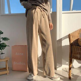 Drawstring-waist Corduroy Wide-leg Pants
