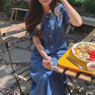 Button-up Denim Dress Blue - One Size