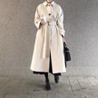 Buttoned Tie-front Long Trench Coat