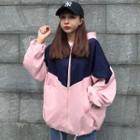 Hood Color Block Zip Jacket Pink - One Size