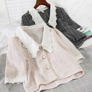 Crochet Trim Short-sleeve Cropped Blouse