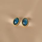 Oval Resin Alloy Earring 1 Pair - Gold & Blue - One Size