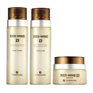 Charm Zone - Red Wine V Set: Skin Toner 130ml + Emulsion 130ml + Cream 50ml