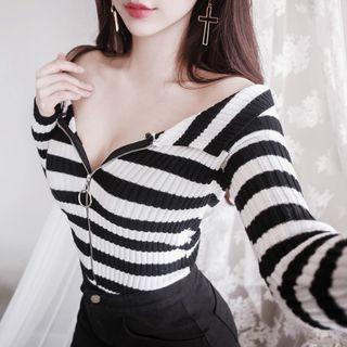 Striped Zip Knit Top