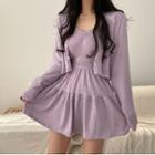 Set: Spaghetti Strap Top + Cardigan + Mini A-line Skirt