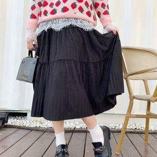 Set: Fruit Jacquard Sweater + Pleated Skirt