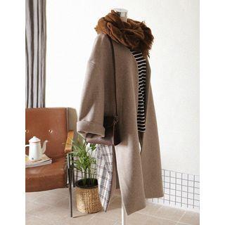Plaid Panel Wool Blend Open Coat One Size