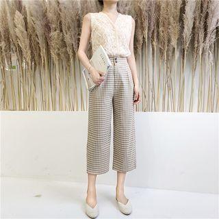 Cropped Checker Wide-leg Dress Pants
