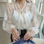 Tie-neck See-through Lace Blouse