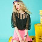 Puff-sleeve Cropped Chiffon Top
