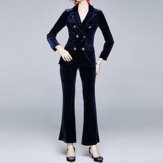 Set: Double-breasted Blazer + Boot Cutout Pants