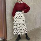Midi Layered A-line Dotted Skirt / Long-sleeve Blouse
