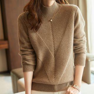 Mock-nek Ribbed Knit Sweater