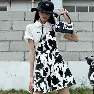 Set: Short-sleeve Shirt + Print Mini A-line Overall Dress