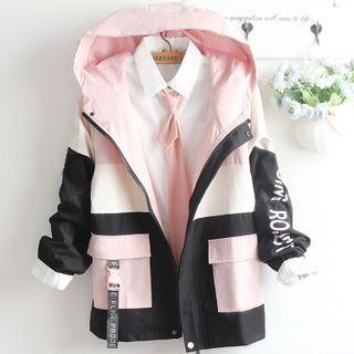 Color Block Hooded Jacket / Shirt / Set