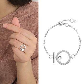 Rhinestone Geometric Chained Ring 1 Pc - Ring - White Gold - One Size