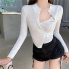 Turtle-neck Long Sleeve Button-up Crop Top