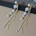 Faux Pearl Alloy Fringed Earring 1 Pair - Silver Stud - White - One Size