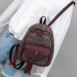 Tasseled Plaid Mini Backpack