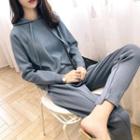Set: Plain Hooded Sweater + Cropped Knit Pants