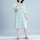 3/4-sleeve Polka Dot Midi Shirt Dress As Shown In Figure - One Size
