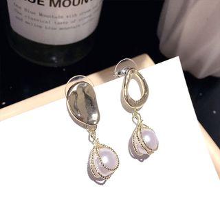 Non-matching 925 Sterling Silver Faux Pearl Dangle Earring 1 Pair - Silver Needle - Gold - One Size