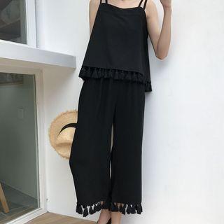 Set: Tasseled Camisole Top + Wide Leg Pants