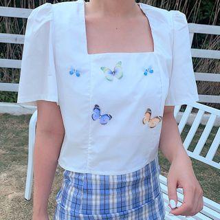 Short-sleeve Butterfly Print Blouse