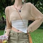 Long-sleeve Plain Perforated Shrug