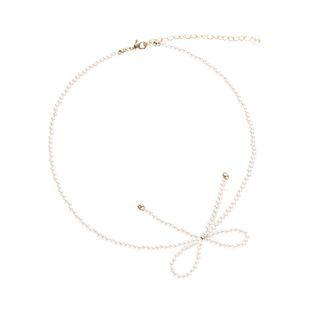 Faux Pearl Bow Choker White - One Size