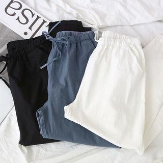 Elasticized Drawcord Linen-blend Pants