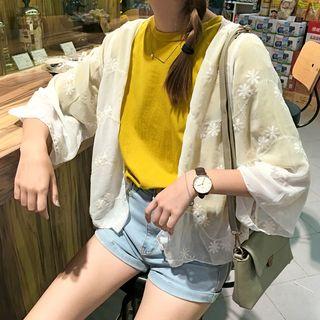 Flower Embroidered Open-front Jacket