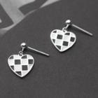 Heart Check Sterling Silver Dangle Earring 1 Pr - Black & White - One Size