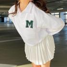 Lettering Print Long-sleeve Peter Pan Collar Pullover White - One Size