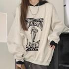 Graphic Print Hoodie Light Gray - One Size