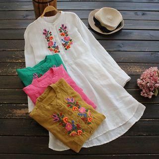 Stand Collar Embroidery Long Top