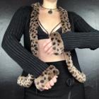 Leopard Fluffy Cuff Ribbed Cardigan