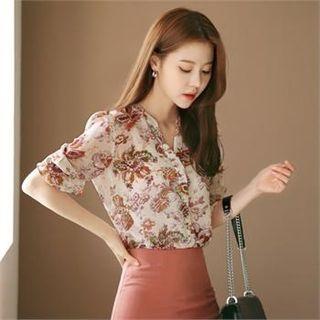 Tall Size Floral Print Chiffon Blouse