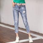 Cropped Ripped Applique Jeans
