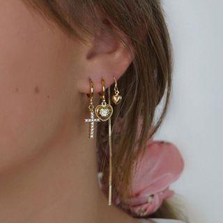 Non-matching Rhinestone Cross / Heart Dangle Earring