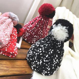 Melange Knit Pom Pom Beanie