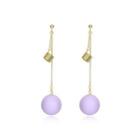 925 Sterling Silver Plated Gold Simple Geometric Round Tassel Earrings Silver - One Size