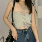 Halter Lace-up Knit Top Gray - One Size