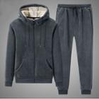 Set: Fleece-lined Zip-up Hoodie + Sweatpants (various Designs)