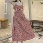 Long-sleeve Fitted Top / Floral Print Midi A-line Overall Dress